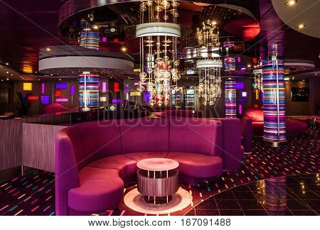 CRUISE LINER SPLENDIDA - JAN 3, 2017: Modern interior of cruise liner bar Splendida