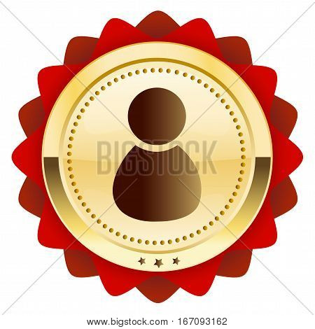 Best service seal or icon with admin or person symbol. Glossy golden seal or button with stars and red color.
