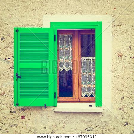 Italian Window with Open Wooden Shutters Instagram Effect