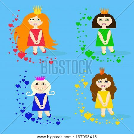 Vector set of princesses in different colours and hairstyles