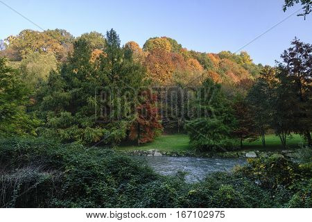 Pedestrian and bicycle track along the Lambro river Monza Brianza Lombardy Italy) at fall