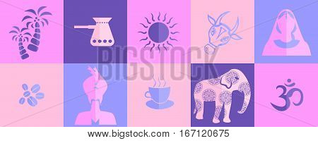 set of icons in the style of a flat design on the theme of india.