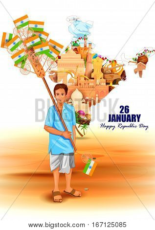 easy to edit vector illustration of Monument and Landmark of India on Indian Republic Day celebration background