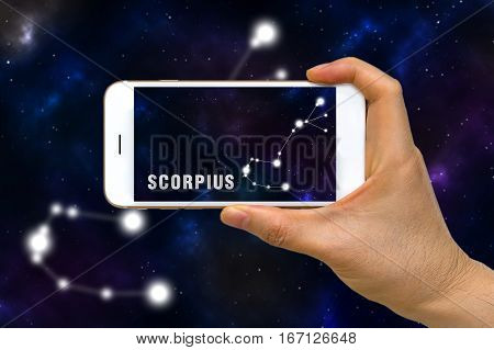Augmented Reality, Ar, Of Scorpius Zodiac Constellation App On Smartphone Screen Concept