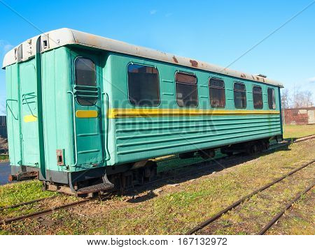 Green narrow-gauge railway wagon . Russia .