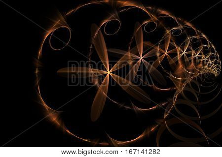 An abstract concentric rings and brown flowers