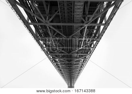 Under steel bridge construction perspective view on white background