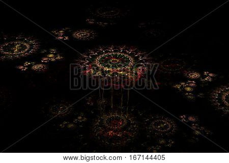 three-dimensional and floral fractal on black background