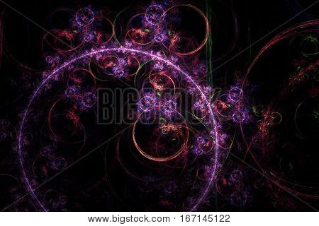 circles and curls fractal on black background