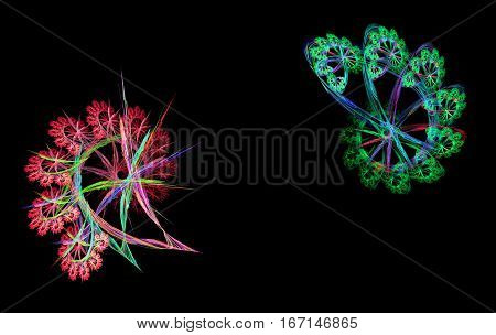 green orange spiral fractal on black background