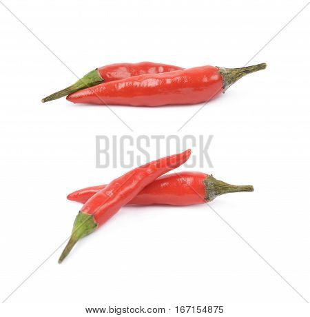 Few red italian peppers, composition isolated over the white background, set of two different foreshortenings