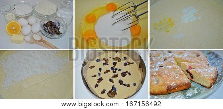 Cake With Plums And Icing Sugar. Fruit Cakes. Tasty Dessert. Food. Recipe. Step Photo
