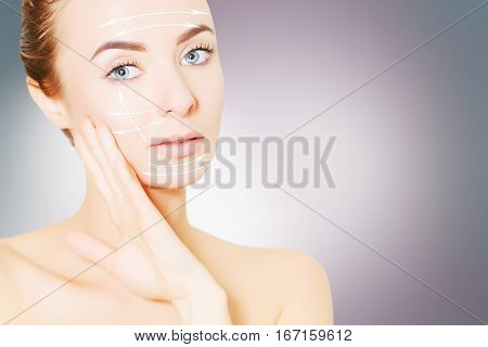 renovating skin concpet. woman face portrait with lifting marks