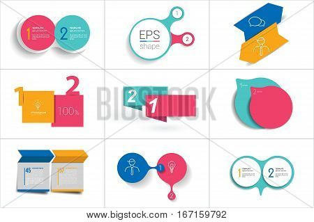 Two elements banner. 2 steps design, chart, infographic, step by step number option, layout.