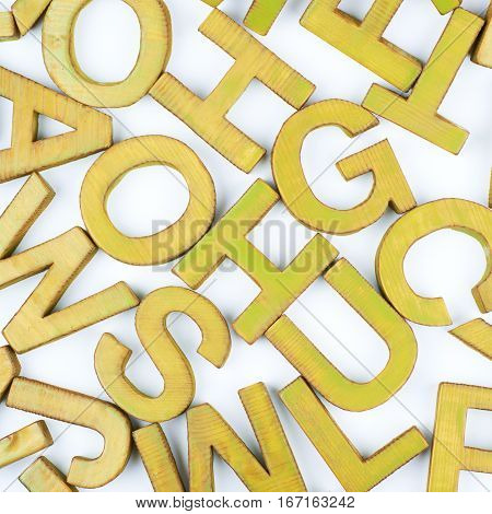 Surface coated with the multiple painted wooden block letters as an abstract backrop composition
