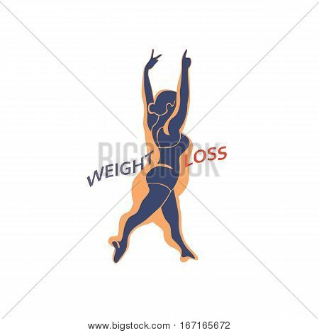 Weight loss icon. Woman Body challenge program concept. Freehand drawn cartoon retro style. Vector losing fat female. Active lifestyle emblem. Fitness logo element. Sport training banner background