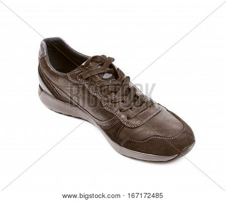 Casual semi-sport brown leather shoe isolated over the white background