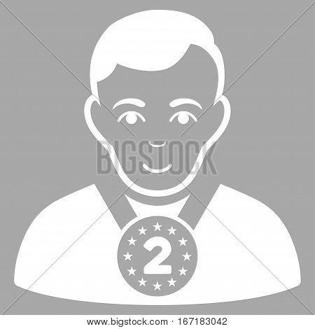 2nd Prizer Sportsman vector icon. Flat white symbol. Pictogram is isolated on a silver background. Designed for web and software interfaces.