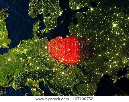 Poland In Red From Space At Night