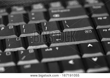 Black laptop keyboard close up as background