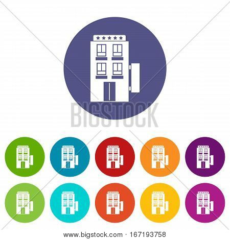 Five star hotel set icons in different colors isolated on white background