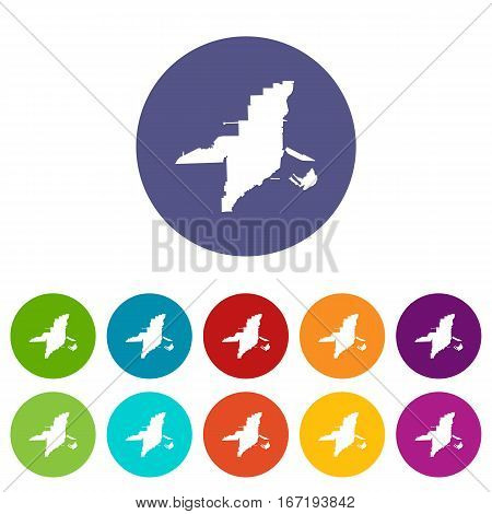 Florida map set icons in different colors isolated on white background