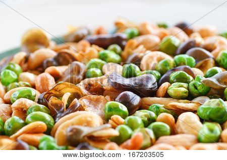 Close up Broad bean fried on plate for appetizer food