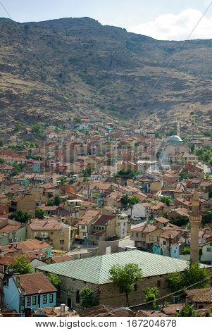 Colorful Traditional Ottoman Houses And A Mosque In  Afyon, Turkey