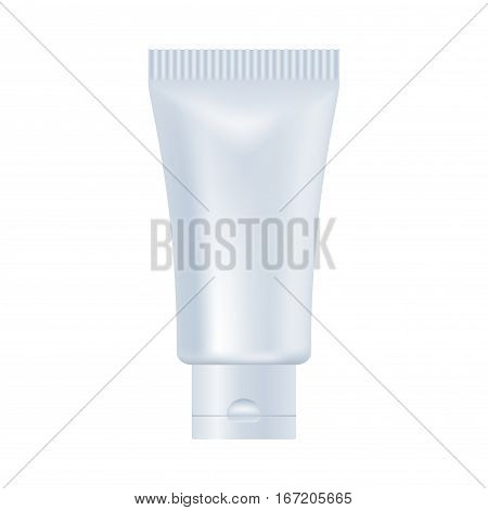 Blank cosmetic package isolated on white background. Tube for cream, toothpast, scrab, facial cleansing washing foam, hear styling mock ups vector illustration