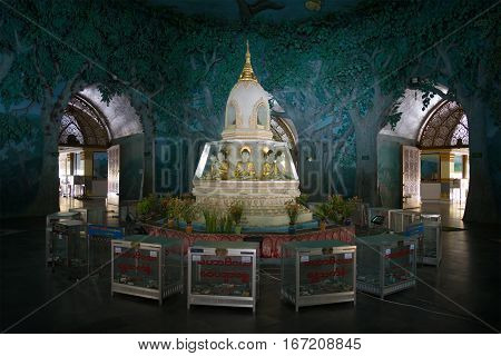 YANGON, MYANMAR - DECEMBER 17, 2016: The interior of the stupa the Buddhist temple Maha Wizaya Pagoda