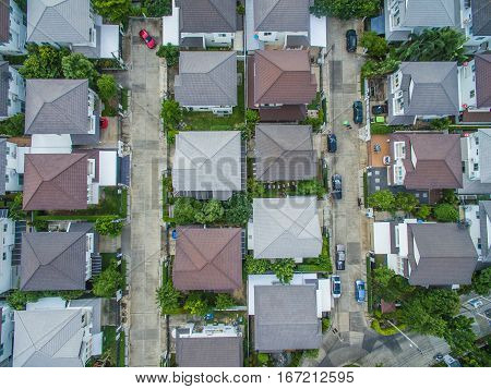 aerial view of home village in bangkok thailand