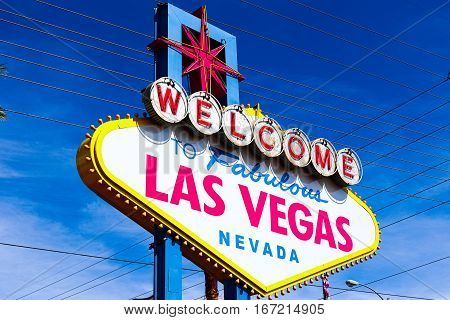 A view of Welcome to Fabulous Las Vegas sign in Las Vegas Strip at day time