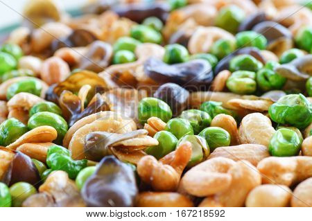 Close up Broad bean fried on plate for appetizer food