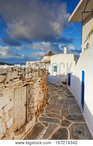 Street in Kastro village of Sikinos island.