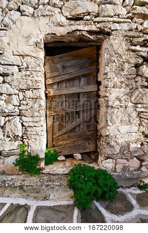 Old door in Kastro village of Sikinos island.