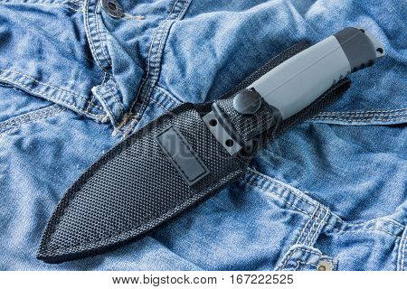 Fixed Knife In Case. Diagonal Position. Clouse Up.