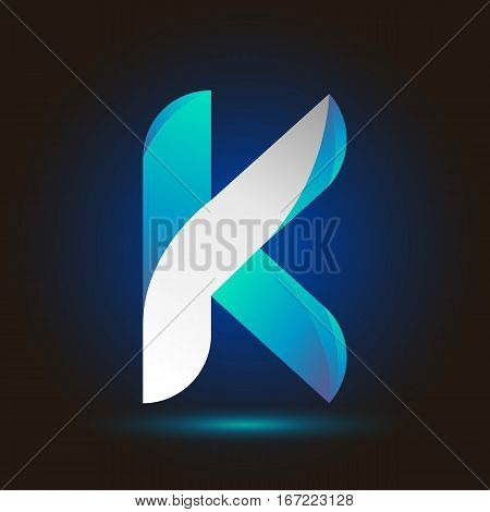 Letter K icon and logo template.  New design typographic. twisted blue and white line