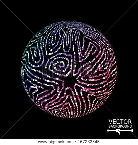 Sphere Background With Swirled Stripes. Vector Glowing Composition