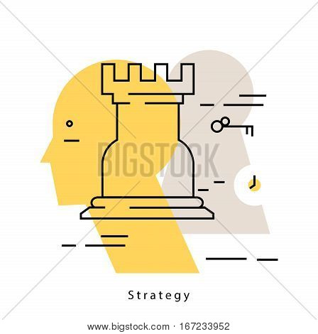 Strategic planning flat line business vector illustration design banner. Analysis, problem solving background. Business startegy design for for mobile and web graphics