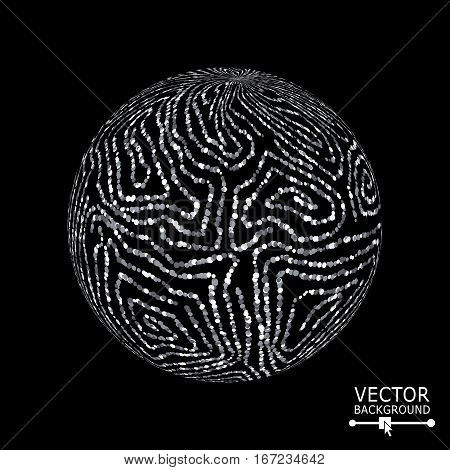 Sphere With Swirled Stripes. Vector Glowing Background