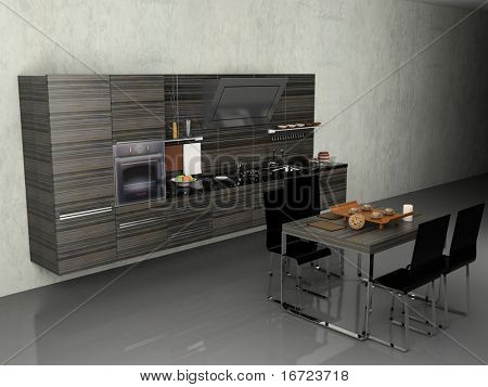 the modern kitchen interior design (3D rendering)