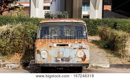 Rusted, carcass, old, abandoned, Net Van.Thailand car