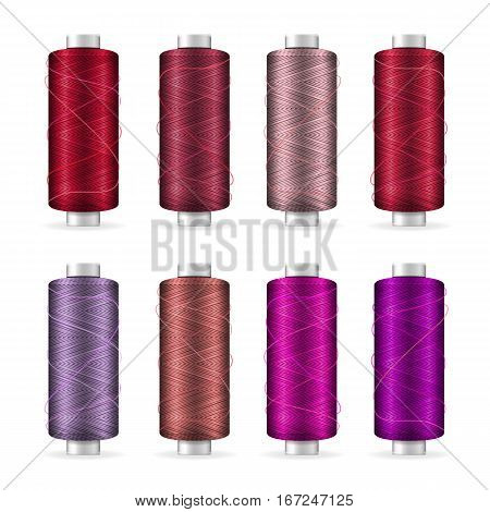Thread Spool Set. Bright Plastic Bobbin. Isolated On White Background For Needlework And Needlecraft. Stock Vector Illustration