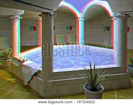 moderne hotel spa interiør (3D anaglyph effekt. at se - brug for stereo briller)