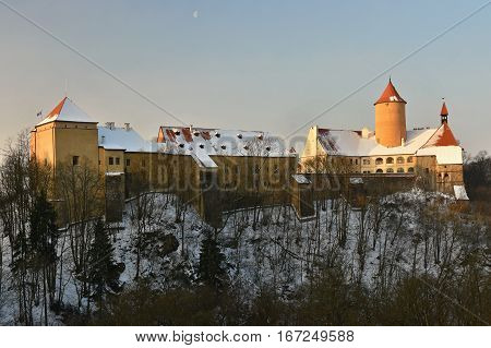 Winter landscape with a beautiful Gothic castle Veveri. Brno city - Czech Republic - Central Europe.