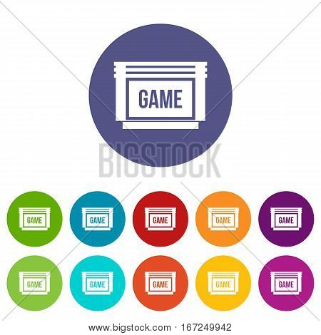Game cartridge set icons in different colors isolated on white background