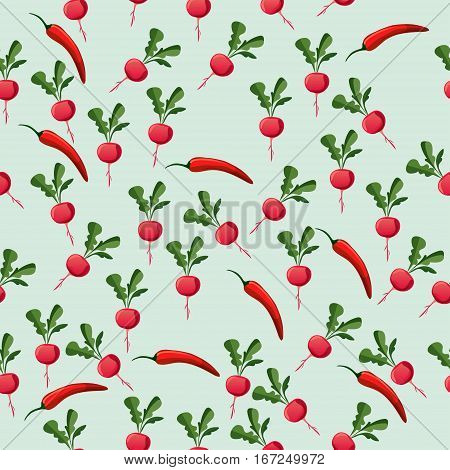 Very high quality original trendy vector seamlesss pattern with red bell pepper and red radish