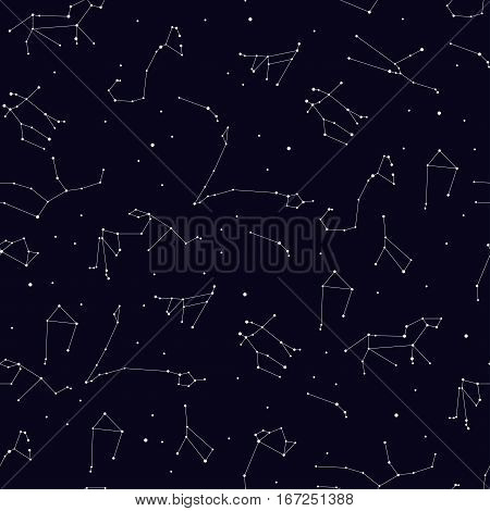 Vector seamless pattern with zodiac constellation. Space star pattern for paper textile polygraphy t-shirt game web design