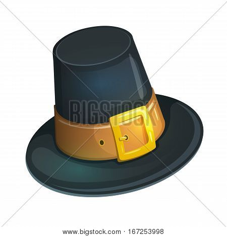 Colorful cartoon illustration of pilgrim hat with buckle, Thanksgiving Day symbol. Vector.