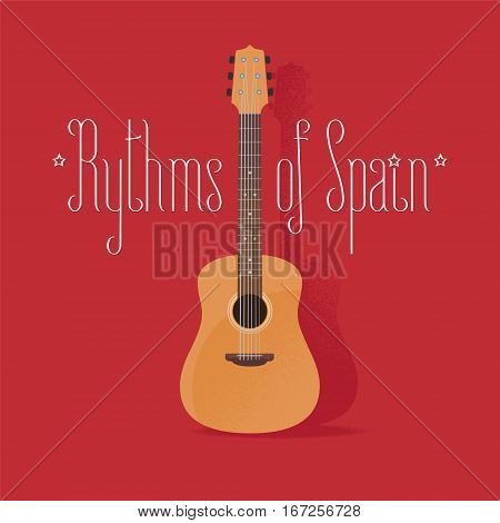 Traditional Spanish guitar vector illustration. Design element with acoustic musical instrument famous in Spain
